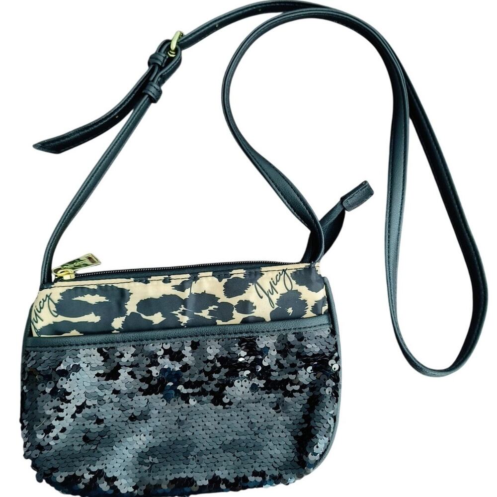 Juicy Couture Sequin Crossbody Bag  Leopard print Adjustable Strap Zip Close